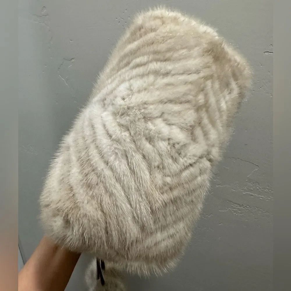 Ivory Real Mink Fur & Leather Handles Handmade Boston Bag & Mink Fur Bag Charm